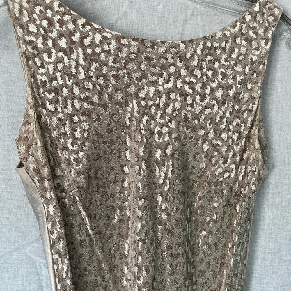 Empire style gown with flowing skirt.